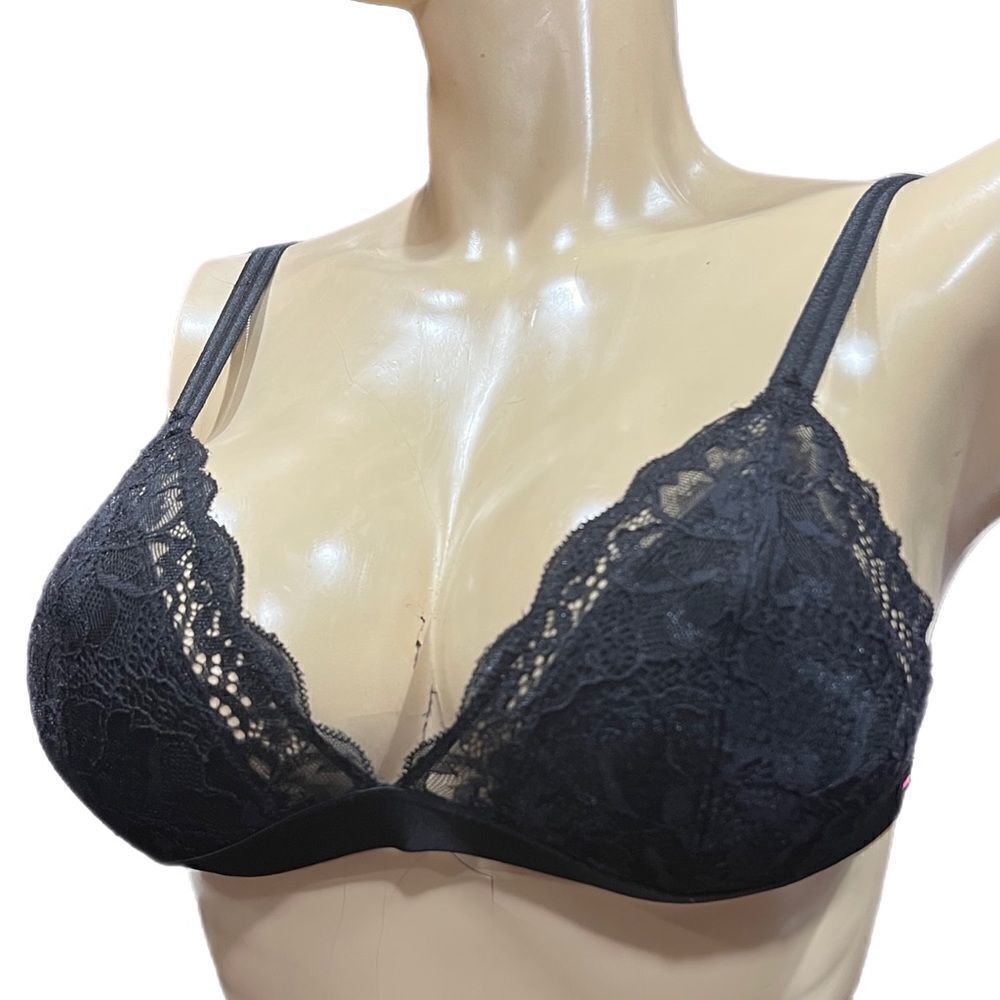 Victorias Secret Pink Unlined Lace Triangle bralette bra Black Small